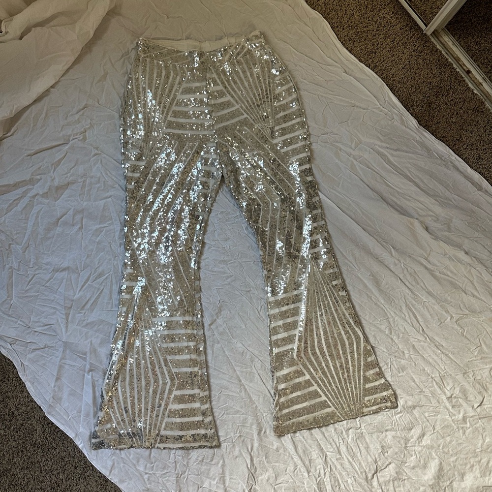 Silver Sequin Flare Pants